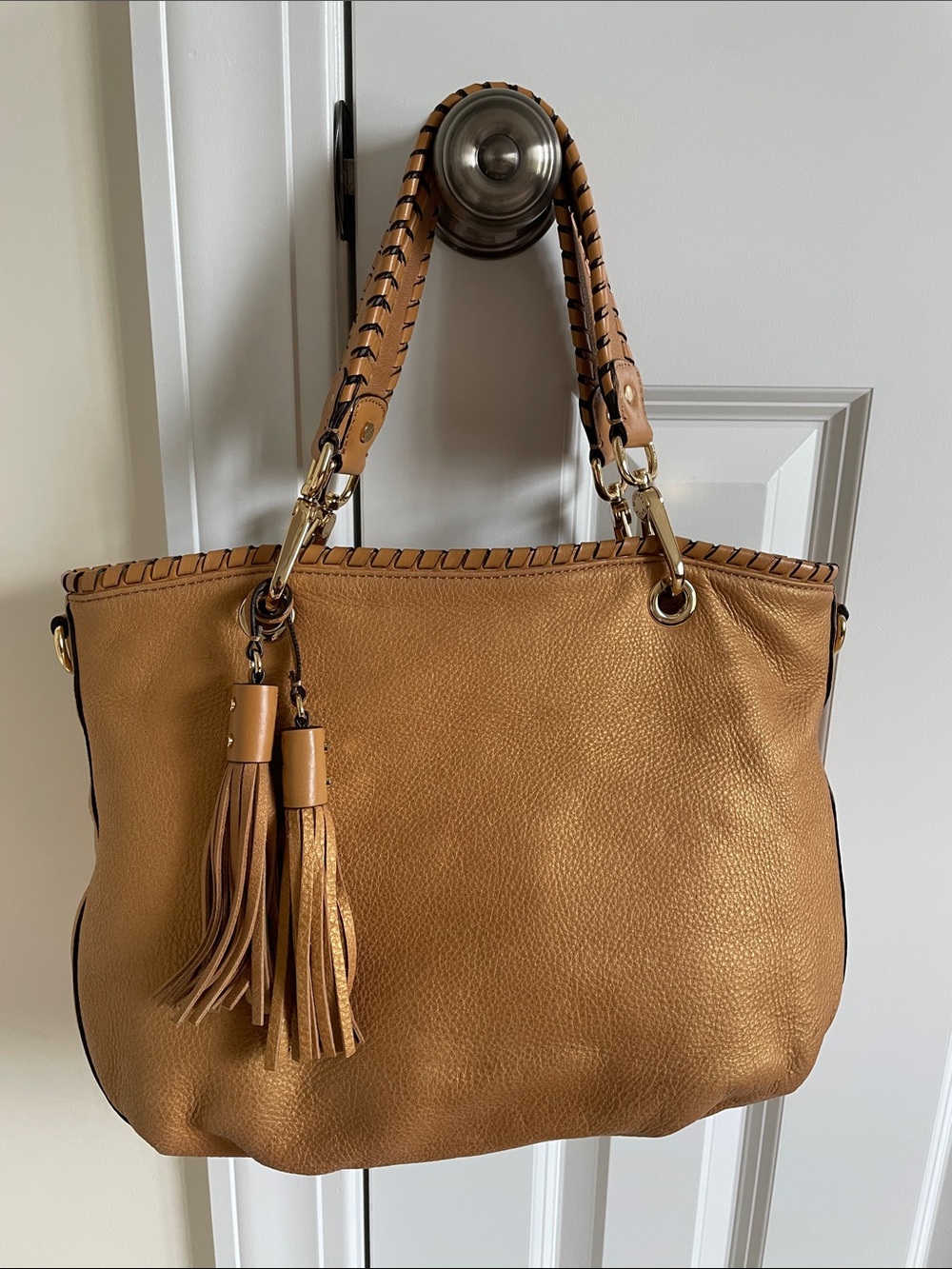 Michael Kors Cognac Leather Tassel Shoulder Bag